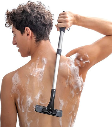 InnovaGoods® Afeitadora de Espalda y Cuerpo Extensible, Afeitadora Corporal con Cuchillas de Seguridad, Afeitado Húmedo o Seco, Afeitadora Ergonómica mango de aluminio. Incluye Cuchillas de Repuesto.